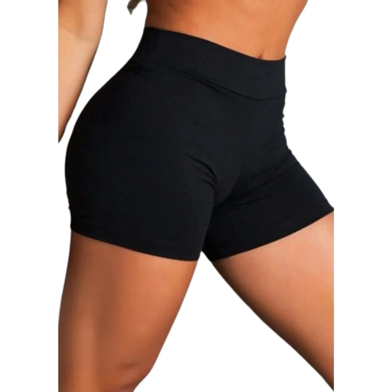 Short  Preto Academia Feminino Cintura Alta Tecido Ultra Confortavel