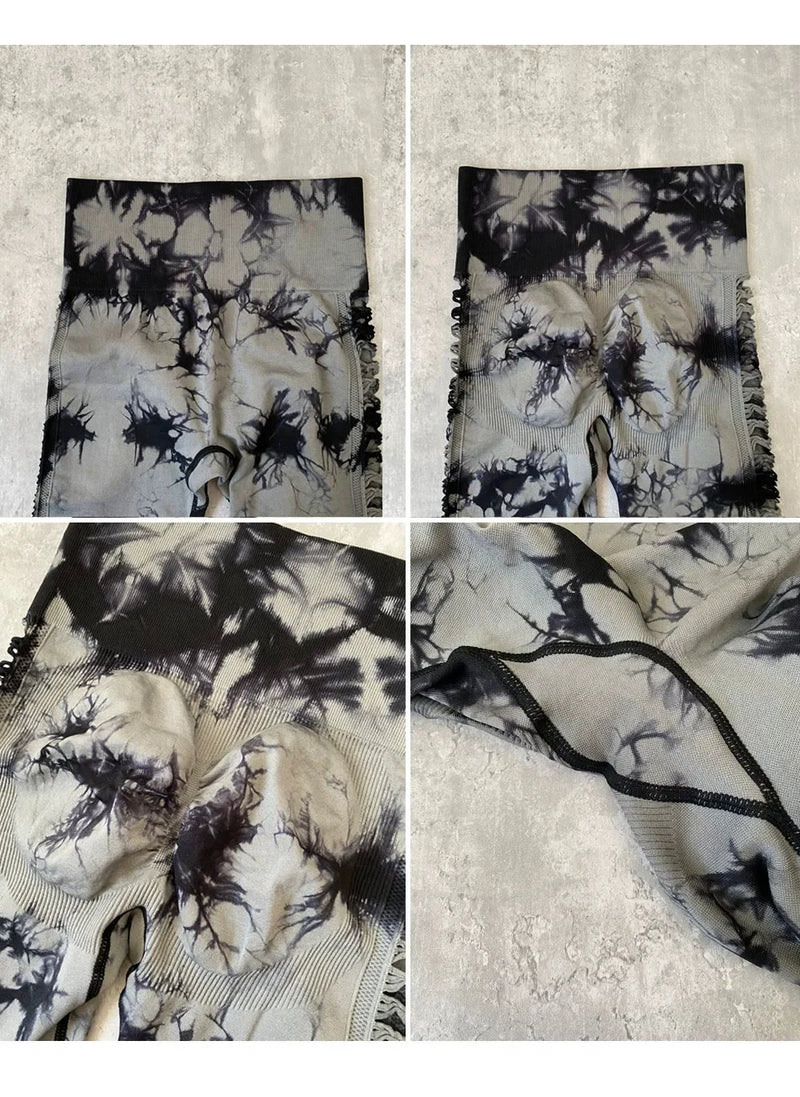 Calça Legging Moderna Cintura Alta Tie Dye Academia Detalhes Laterais