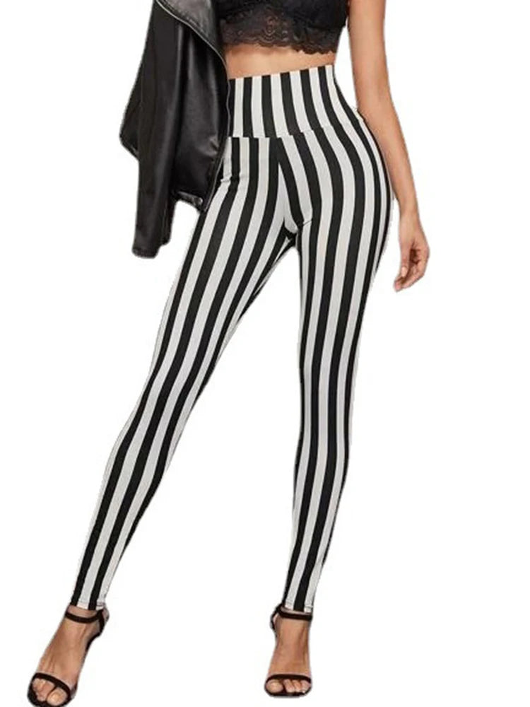 Calça Legging Listrada Preta e Branca Zebra