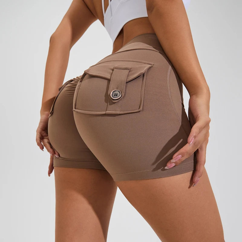 Short Cintura Alta academia com Bolso Empina Bumbum