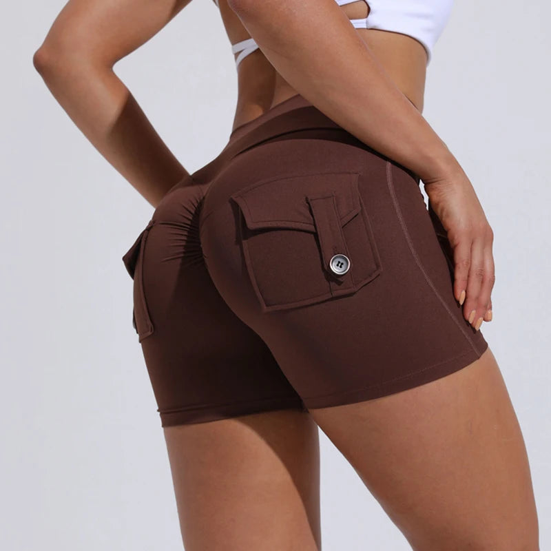 Short Cintura Alta academia com Bolso Empina Bumbum