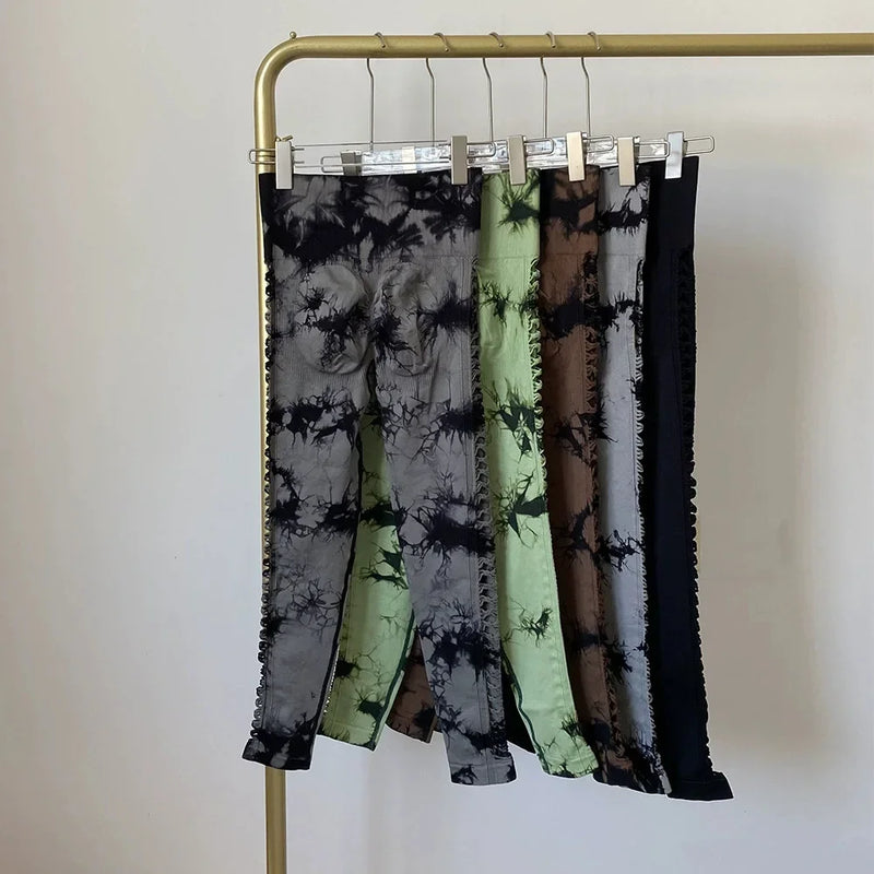 Calça Legging Moderna Cintura Alta Tie Dye Academia Detalhes Laterais